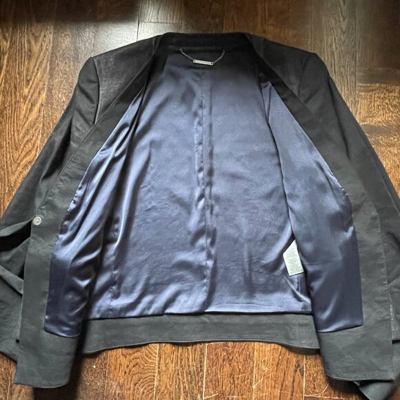Elie Tahari Black Blazer Jacket Leather Trimmed Linen/Cotton- Size 10 - Picture 5 of 12